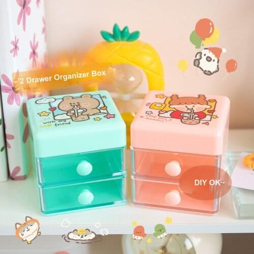 SKYSONIC 2 Drawer Desk Organizer Box Transparent Desktop Stationery Function Holder Home&School Stationery Suppliers Gift Box