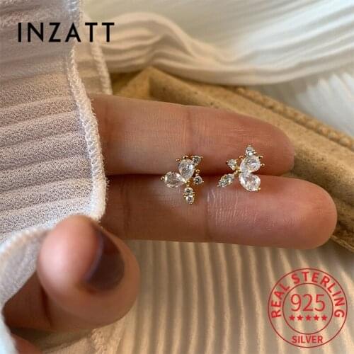 INZATT Real 925 Sterling Silver Zircon Irregular Stud 14k Gold Earrings For Women Punk Fine Jewelry Accessories Drop shipping