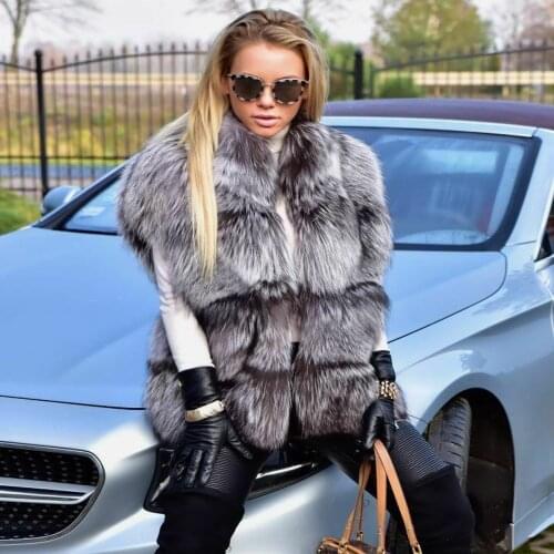 FURSARCAR Luxury Real Natural Silver Fox Fur Vest With Real Fur Collar Women Autumn&Winter Warm Outerwear Female Fur Gilet