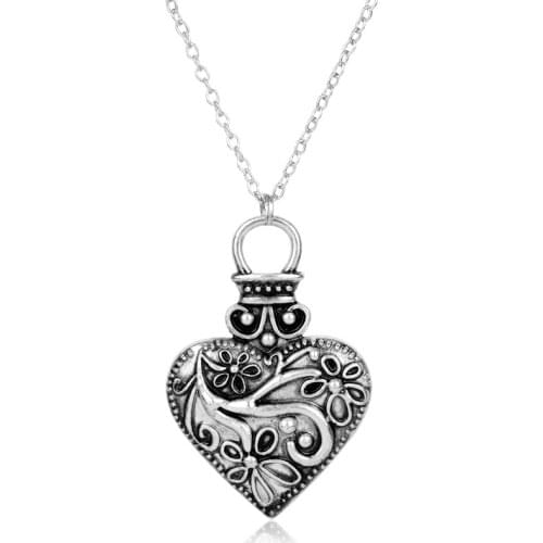 Dongsheng Movie Jewelry The Vampire Diaries Necklace Vintage Silve Color Caroline Forbes Heart Flower Pedant Necklace For Women