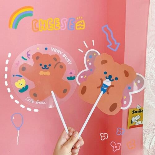 1PC PVC Hand Fans Folding Portable Cartoon Bear Hand Fan Summer Mini Fan Round Disk Creative Party Gift Hand Fan Cool Summer