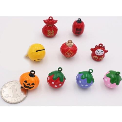 10Pcs Cute Fruit Colorful Lanterns Strawberry Pumpkin Bell For DIY Making Keychain Festive Decoration
