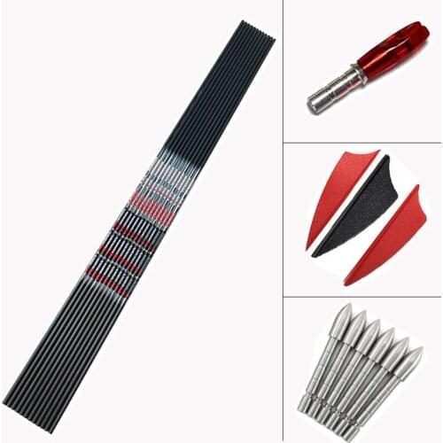 12sets V3 Spine Spine350-900 ID4.2mm Carbon Arrows Shaft 80 Grain Points Vanes Nocks Bow Longbow Hunting Shooting