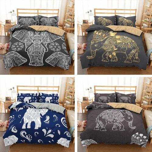 Home Textiles 2/3pcs Kids Adults Bedroom Decor 3D Elephant Pattern Bedding Set Bohemian King Size Duvet Cover and Pillowcase
