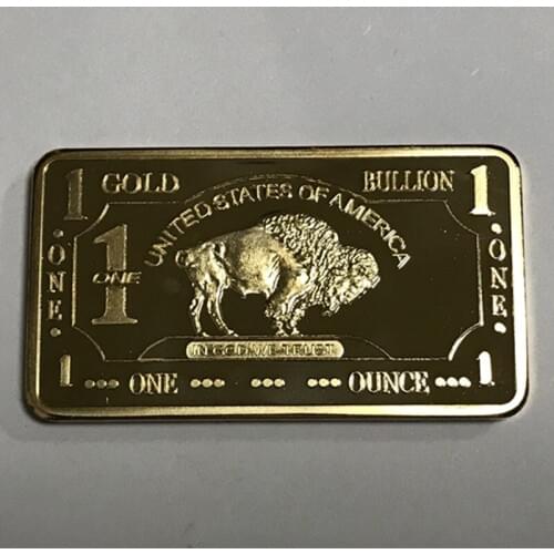 3 pcs The Buffalo bar 1 OZ gold plated Yellow stone park Buff animal ingot badge 50 mm x 28 mm collectible bars