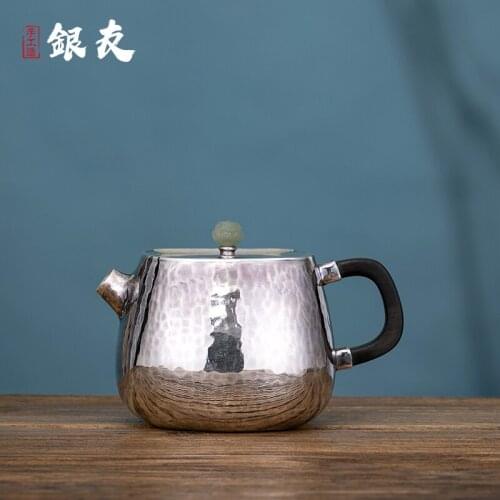 Ag999 Sterling Silver Teapot Hand-Forged Kitchen Utensils Built-in Filter Handmade Coffee Tea Pot