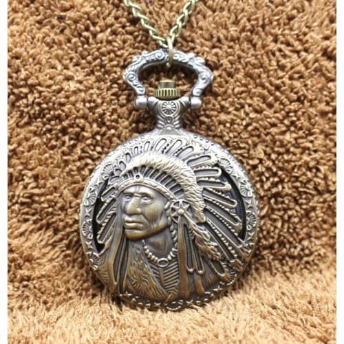 Antique Retro Indian People Quartz Pocket Watch Chain Bronze Watches for Men And Women Gift Relogio De Bolso