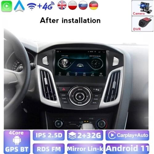 1024*600P Android 9.0 2G 32G Auto GPS Radio For Ford Focus 3 2011 2012-2019 Multimedia IPS Screen NO DVD Colorful Lights Carplay