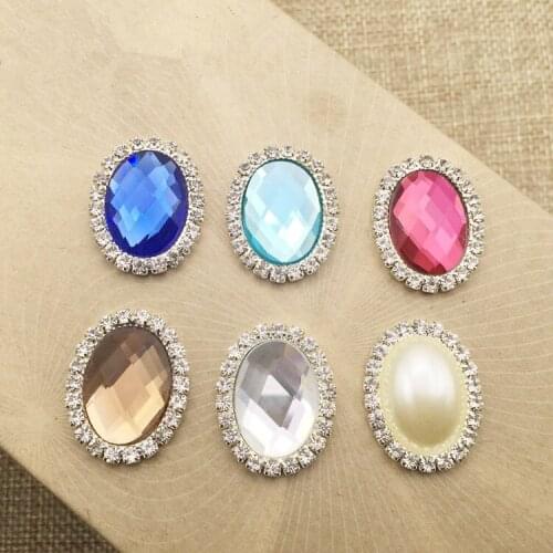 Free Shipping Wholesale 19x24mm Rhinestone Oval Flatback Button Pearl Button For Hair Flower Wedding Invitation