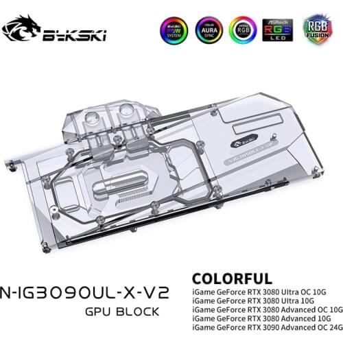 Bykski 3080 3090 GPU Water Cooling Block For Colorful iGame RTX 3080 Ultra OC 10G, GPU Cooler Liquid Cooling, N-IG3090UL-X-V2