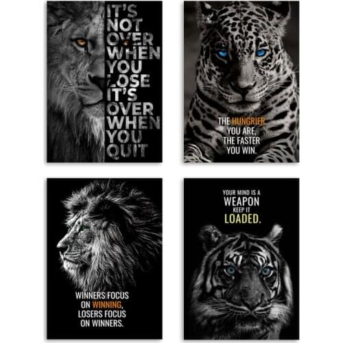 Large Size Tiger Lion Letter Motivational Quote Art Posters and Prints Modern Wall Art Canvas Painting Office Home Decor Picture