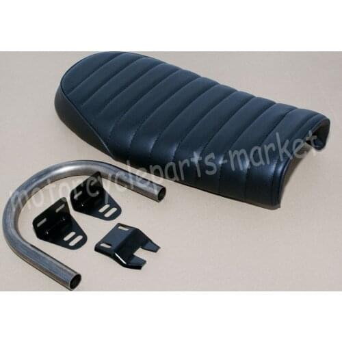 Black Flat Brat Universal Seat Cafe Racer Vintage Saddle w/Frame Hoop Seat Loop For Motorcylce with Brat Bike Frame