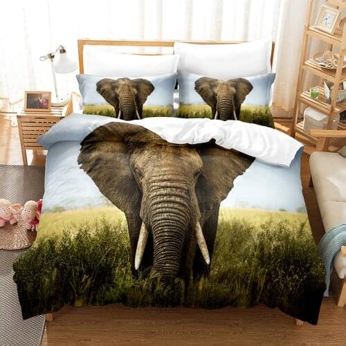 Lovely 3D Cartoon Print Bedding Set for Kids Elephant Duvet Cover Set King Queen Size Quilt Cover Bedcloth Comforter Decor