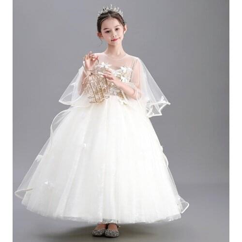 Children Lace Embroidery Evening Gown Wedding Birthday Party Princess Kids Piano Host Dresses For Girl Vestidos L1131