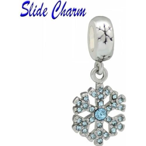 European Exquisite Blue Crystal Snowflake Pendant Charm Beads fit Pandora Bracelet Original Jewelry Handmade Christmas Gifts
