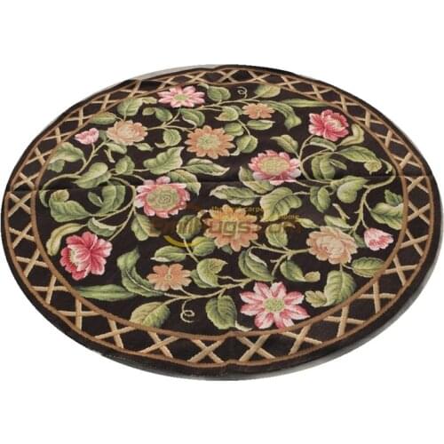 French Hand-knitted Needle Tips Portuguese Aubusson 100% Wool Carpet New Price French Needlepoint 100% Wool Floral Carpet Round