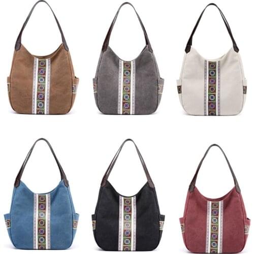 D0LF Canvas Shoulder Bag Printed Pattern Clutch Bags Retro Large Capacity Shoulder Bag Lightweight Tote Handbag for Women