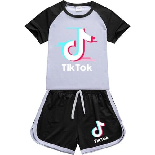TIK TOK Baby Girls Boys Clothes Outfits Summer Kids Short Sleeve Music Mark T-Shirts+Shorts 2pcs Outfits Childrens Suit