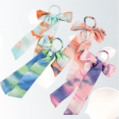 Korean Version Of The New Ribbon Large Intestine Ring Pony Tail Girls Hair Ring Joker Tie-Dye Hair Cordage Hair Accessories
