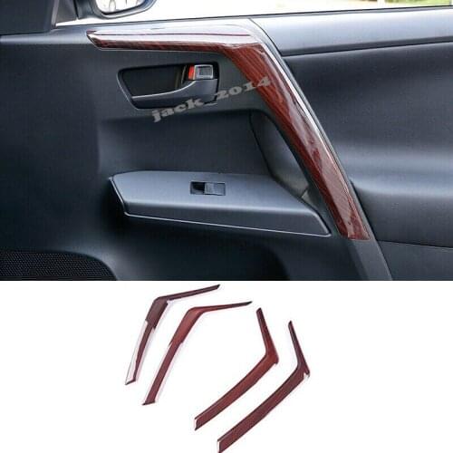 Peach wood grain Interior Door Armrest Trim Strip For Toyota RAV4 2016 2017 2018