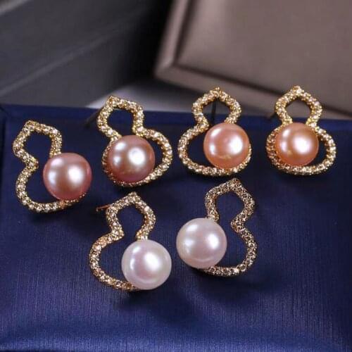 Cute Gourd Shape 100% Natural Pearl Stud Earrring 925 Silver Needle Engagement Wedding Earrings for Women Bridal Party Jewelry