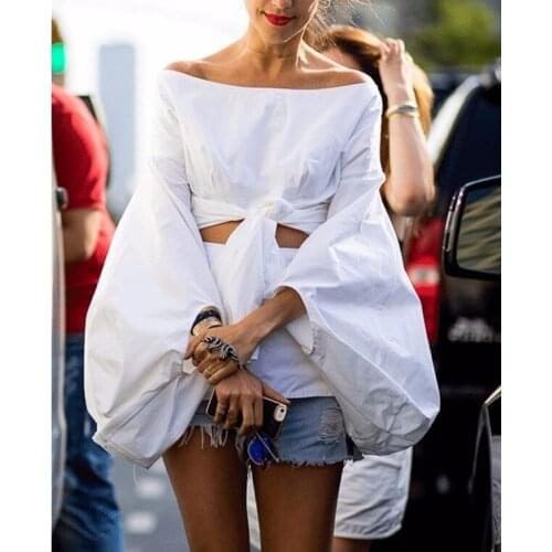 Fashion star white shirt slit neckline bow headlights shirt S010