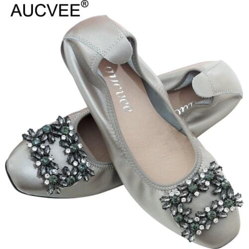 Fashion Crystal Ballet Flats Shoes Woman Genuine Leather Loafers Women Handmade Soft Comfortable Casual Shoes Women Ballerina