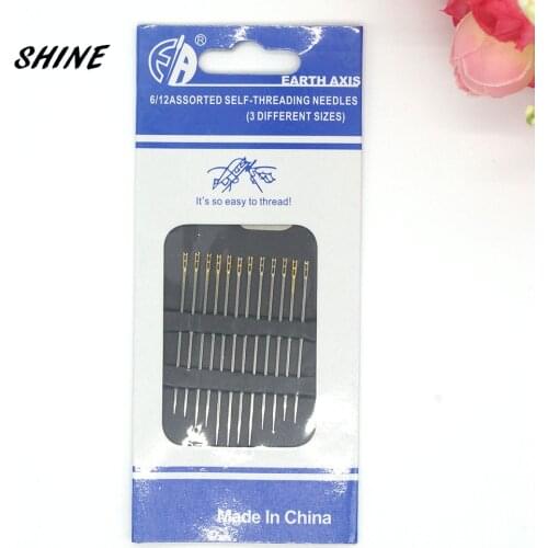 SHINE Brand 1 Packs(12PCs) Assorted Self-threading Hand Sewing Needles Set Household Repair Sewing Accessories N0002