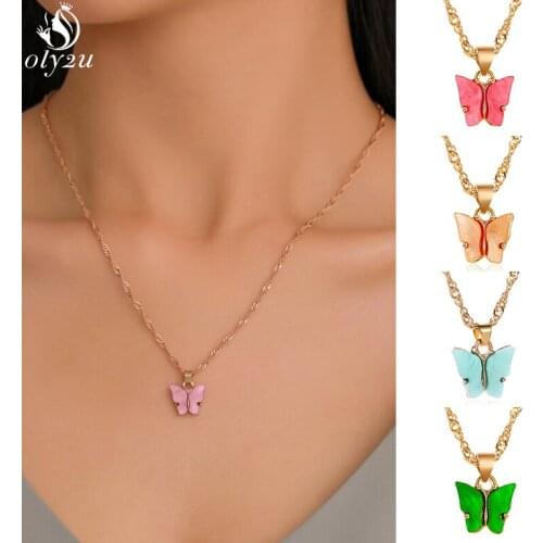 New Year Gift Cute Acrylic Butterfly Choker Necklaces for Women Girls Bohemian Clavicle Chain Necklace Wedding Jewelry Female