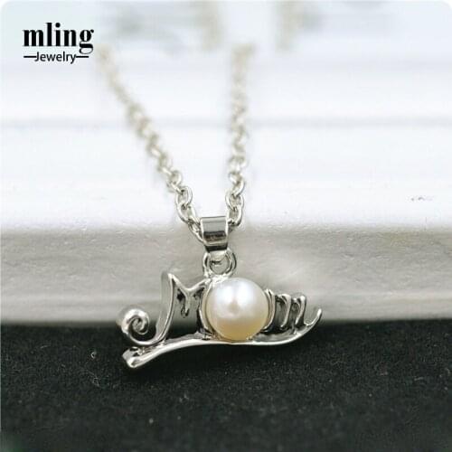 Mling Simple Pearl Necklace For Women Silver Chain Mom Necklace Mothers Day Gift Fashion Letter Necklace Summer Jewelry colar5