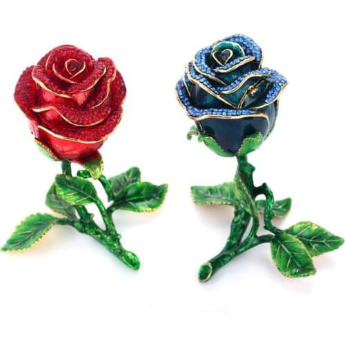 Rose Flower Rhinestones Metal Jewelry Box Ornament Living Room Bedroom Decor Rose Ornament for girlfriend gift Valentines Day
