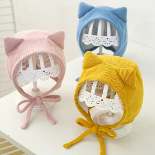 Cute Cat Ear Baby Hat Autumn Winter Soft Baby Boy Girl Cap Ear Solid Color Protection Hats Newborn Beanie Bonnet Enfant