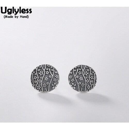 Uglyless Vintage Handmade Plum Blossom Stud Earrings for Women Real Thai Silver Floral Fine Jewelry Real Solid 925 Silver Studs