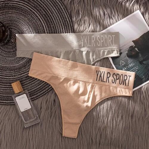 Pure Color Letter Panties Womens Underwear Sexy Sports Fitness Wide-waist Briefs Seamless Thong G String Underpants T-back