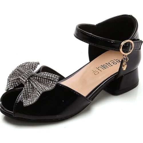 Shoes girls popular sandals for girls 2020 rhinestone bowtie patent leather kids shoes fashion children Princess dress shoes