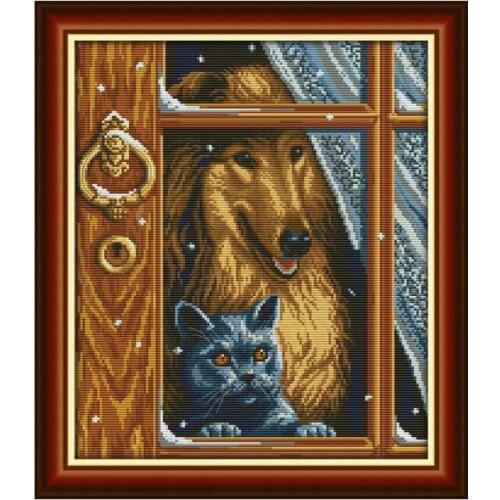 Cross Stitch Embroidery Needlework Kits Inside The Window Counted Patterns Fabric 11CT 14CT Printed Stamped Canvas DIY Decor Set