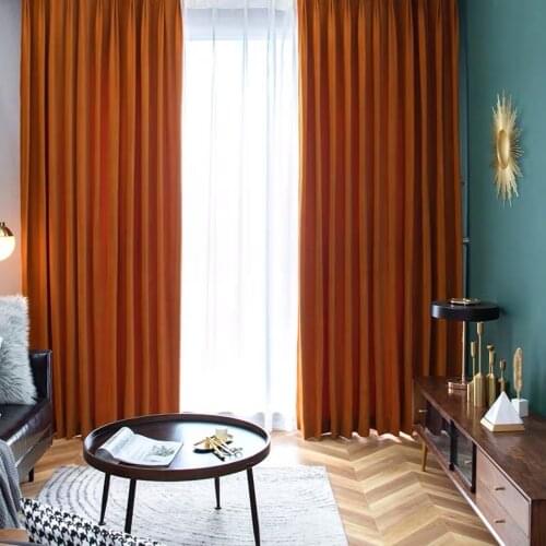 Curtain for living dining room bedroom Light luxury Nordic minimalist style post-modern orange flannel orange velvet shading