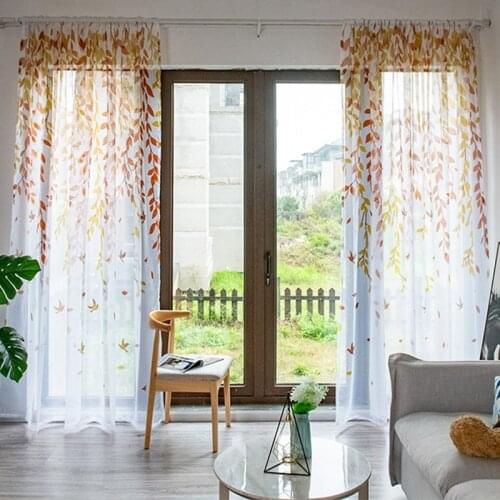 Sheers Curtains Willow Leaf Tulles Window Tulle For Living Room Leaves Printed Gauze for Kitchen Bedroom