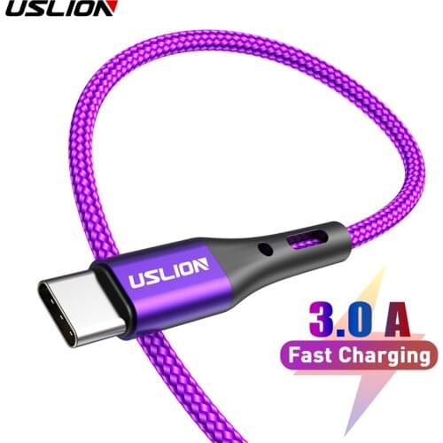 USLION Type C USB Cable For Huawei P30 Pro Fast Charge Phone Charging Wire USB C Data line For Samsung S9 S10 Type C 3A Charger