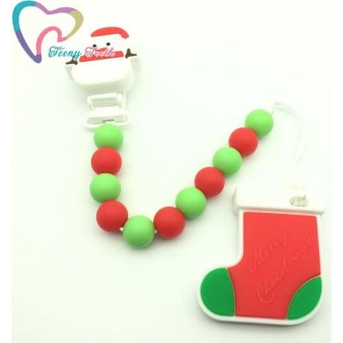 Teeny Teeth Baby Nursing Accessories Pacifier Clip Chewable Silicone Christmas Theme Dummy Clip Baby Teething Pendants Clips Toy