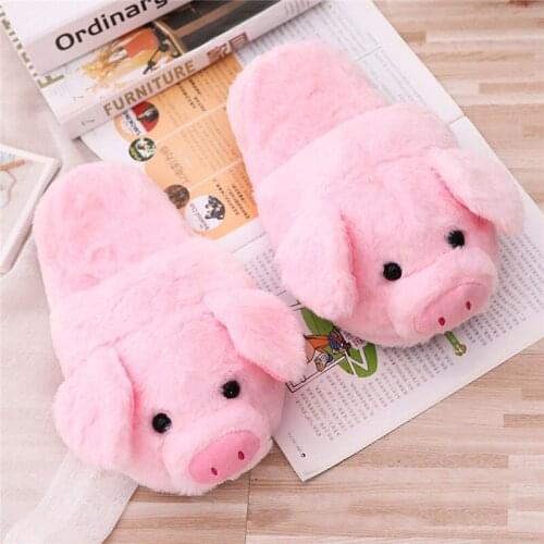 2020 Winter Womens Home Indoor Cotton Slippers Cute Cartoon Piggy Floor Slides Girls Non-Slip Warm Bedroom Plush Flip Flops