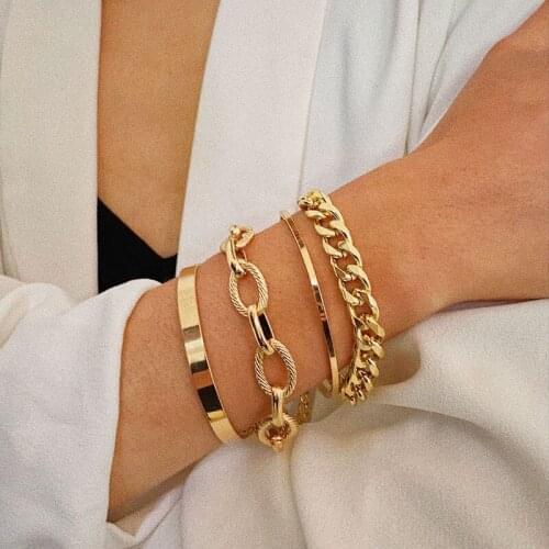 Punk Twisted Hollow Thick Chain Bracelets Set Women Vintage Multilayer Geometric Bracelet Femme Lady Fashion Jewelry XR2959