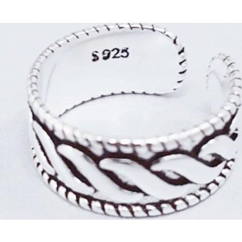 Sole Memory Retro Thai Silver Wave Creative Literary Personality 925 Sterling Silver Female Resizable Opening Rings SRI447