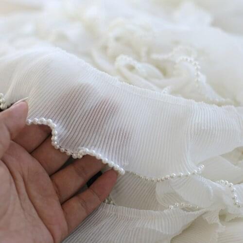 1Yards Beaded Lace Fabric Guipure Sewing Trim Ribbon 5.5cm Elastic Lace Appliques Chiffon Material Fabric Wedding Dresses QZ06