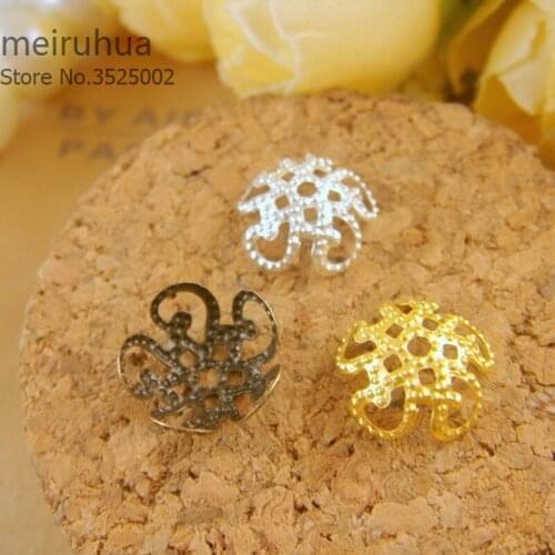 100pcs /lot 11mm Hollow Flower Metal Filigree Loose Spacer Bead Caps Silver Gold BronzeDIY Jewelry Findings