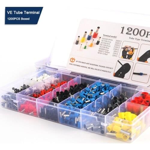 1200 PCS/Boxed Tubular Crimp Terminal Various-styles VE Tube Cable Electrical Wire Connector Insulated Crimping Terminals