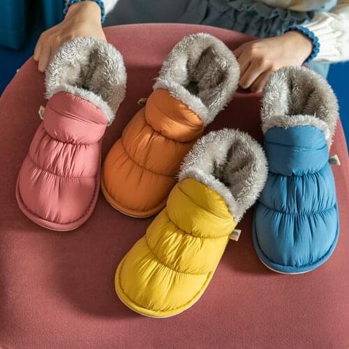 22021 Waterproof Down Women Snow Shoes Cotton Soft Cozy Home Elastic Flat Indoor Outdoor Couples Men Warm Plush Furry Slippers