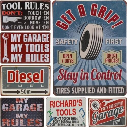 30X20cm Wall Stickers My Garage My Rules Signage Retro Metal Tin Signs Car Tire Shop Painting Antique Iron Poster Tool Rules H22