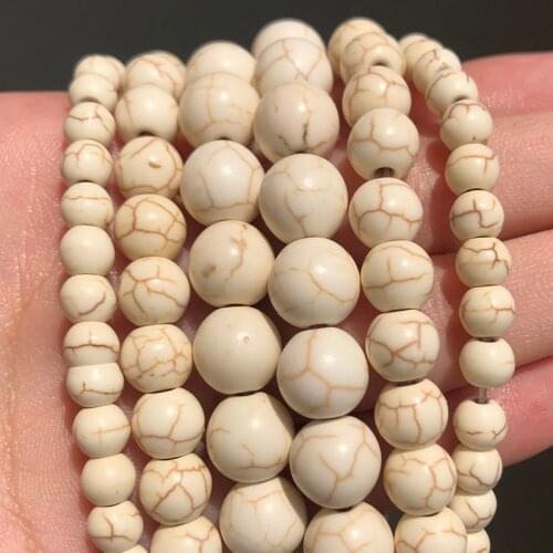 4/6/8/10/12mm Natural Smooth White Turquoises Stone Beads Round Loose Beads Diy For Accessories Jewellery Making 15"