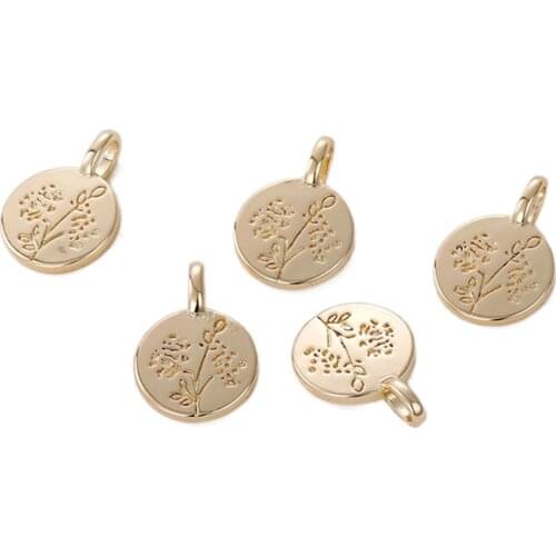 4PCS Necklace Rose Pendant Charms for Jewelry Making Findings DIY Earrings 14k Gold Plated Hand Made Brass Accessories